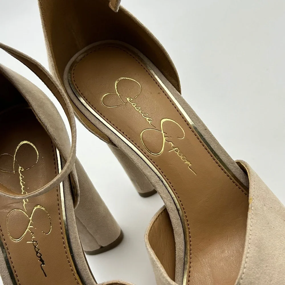 Jessica Simpson Irbella Sandals Womens 8.5 Beige Platform Block Heel‎ Glam